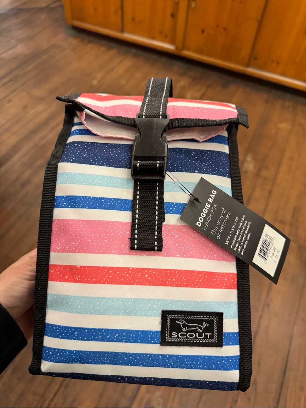 Scout Doggie Bag Lunch Tote - Pink, Blue & White Stripe